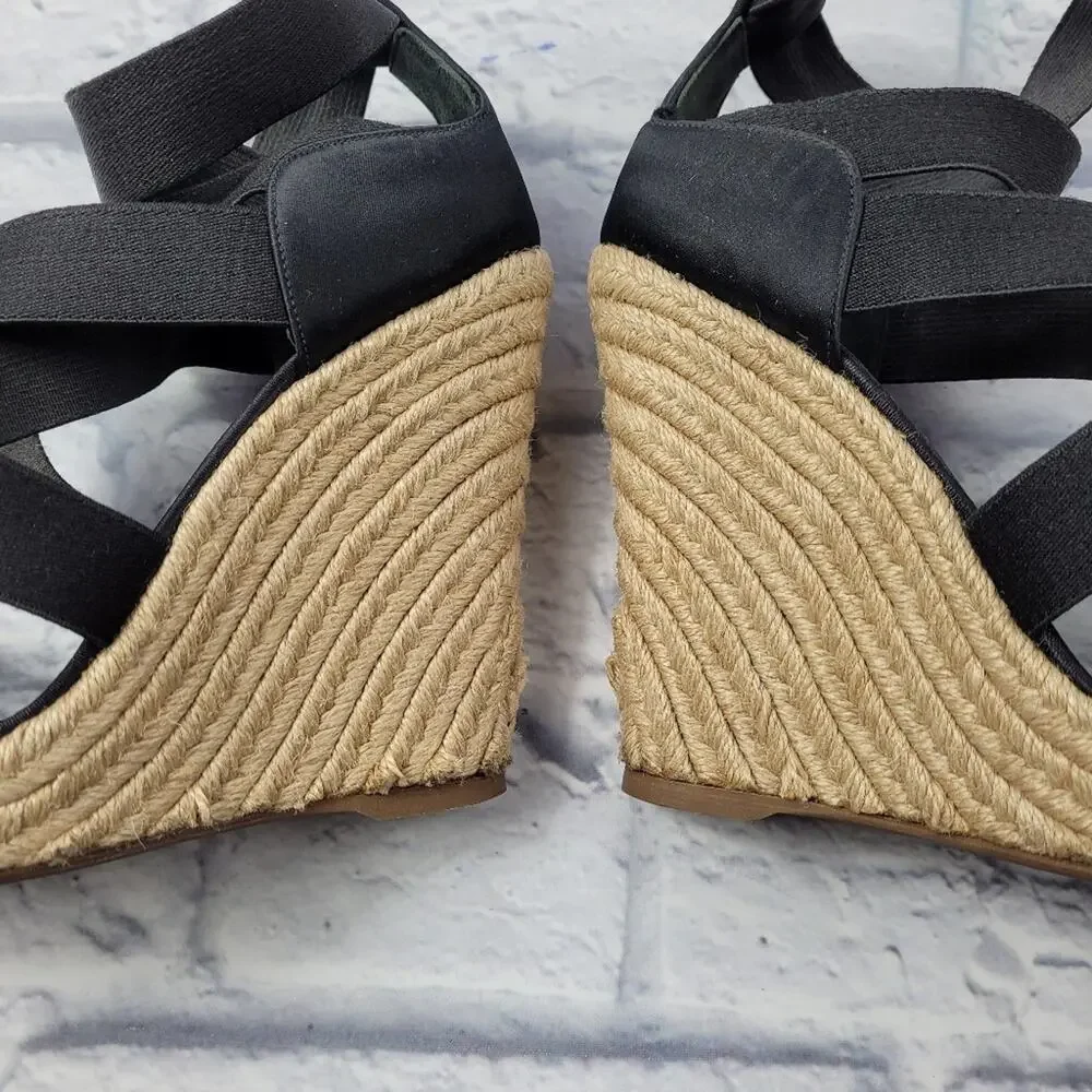 Jean-Michel Cazabat Black Espadrille Wedges with Jute Trim size 39.5